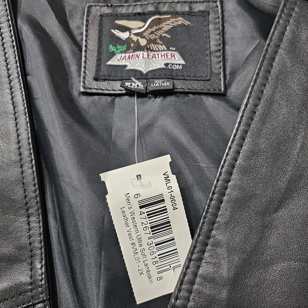 Jamin Leather Black Leather Ultra Soft Lambskin Biker Vest New Size XXL - Picture 5 of 5